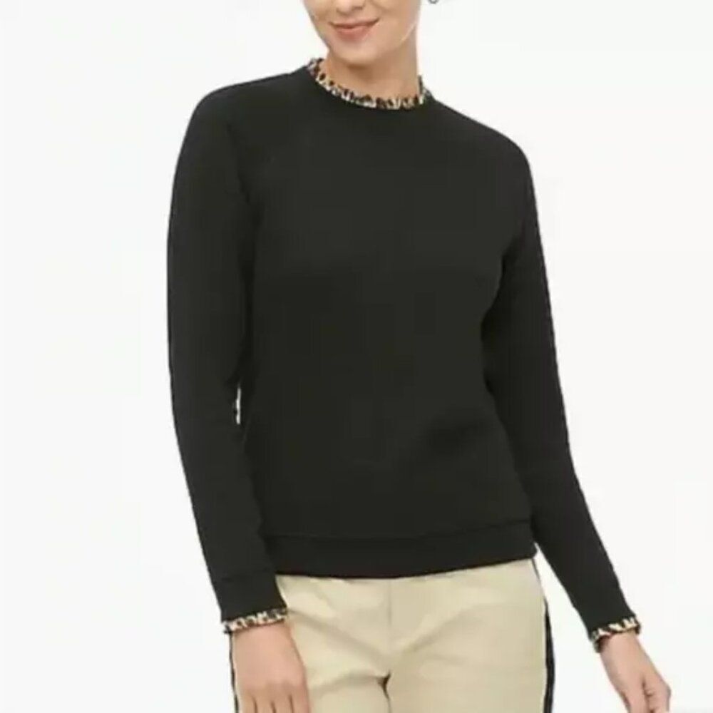 🌹 J. CREW 🌹 Woven Ruffleneck Leopard Print Pullover sweatshirt - [XL, Black]